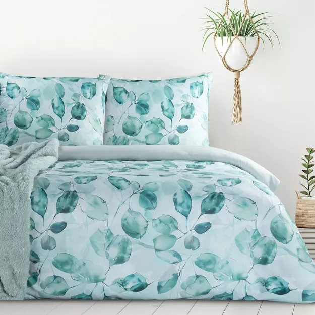 Pościel z mikrowłókna 140x200 VERANO 5 biała miętowa wzór roślinny Design 91