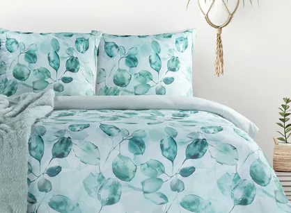 Pościel z mikrowłókna 140x200 VERANO 5 biała miętowa wzór roślinny Design 91