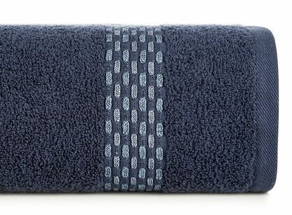 Ręcznik bawełniany 50x90 RIVA granatowy z przeplataną bordiurą efekt 3D