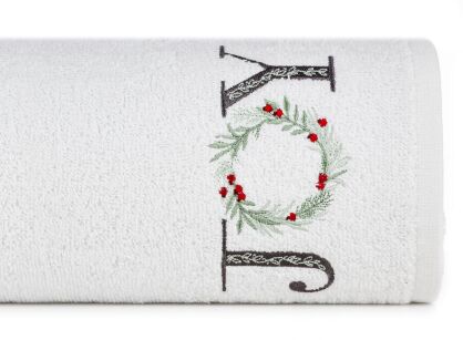 Ręcznik świąteczny 50x90 SANTA 18 biały z wyhaftowanym napisem JOY