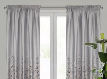 Zasłona na taśmie MARIELA welwetowa srebrna z szampańskim nadrukiem