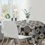 Obrus na taras fi 150 GARDEN 19 czarny wodoodporny beżowy wzór w mandale - 5