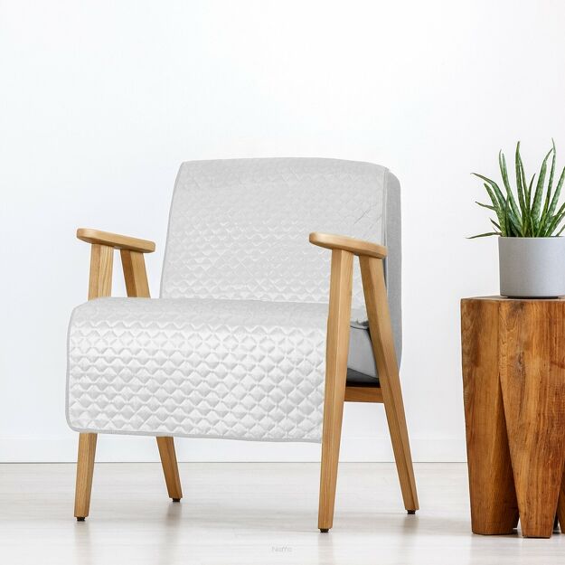 Narzuta na fotel welwetowa 70x160 DIMON biała pikowana w geometryczny wzór