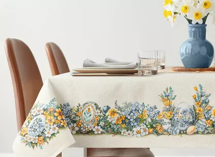 Obrus wielkanocny 140x180 67 gobelinowy naturalny żółty pisanki.