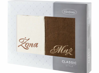 Komplet ręczników 2x70x140 MĄŻ ŻONA kremowe brązowe