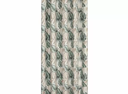 Zasłona na taras 155x260 GARDEN 7 beżowa na szelkach zapinanymi na rzepy wodoodporna z motywem liści monstery