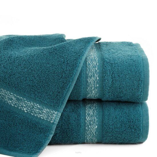Ręcznik bawełniany 50x90 ALTEA turkusowy z bordiurą w stylu eko z melanżowym pasem