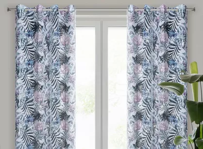 Firana na przelotkach 140x250 MALIBU biała ze srebrnym nadrukiem