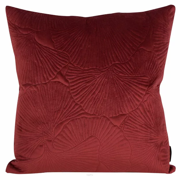 Poszewka welwetowa 45x45 VELVET 58B ceglana z wzorem liści miłorzębu