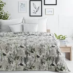 Koc typu flano 150x200 DAVOS 2 biały z nadrukiem zielonych egzotycznych liści - 4