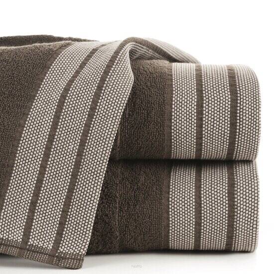 Ręcznik bawełniany 70x140 PATI brązowy w pasy z szeroką żakardową bordiurą