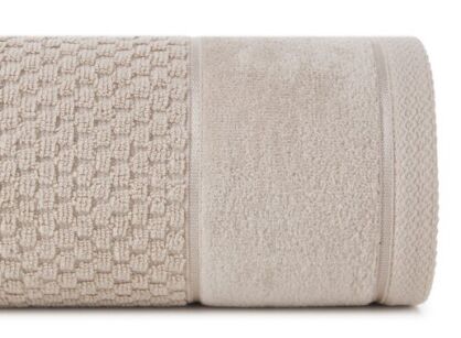 Ręcznik bawełniany 30x50 FRIDA beżowy z fakturą kosteczki i szeroką welurową bordiurą