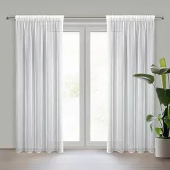 Firana na taśmie 140x280 LAURA biała o strukturze delikatnego deszczyku z błyszczącą srebrną nicią