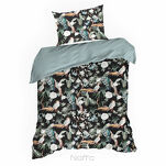 Pościel satynowa 140x200 GIFT 2 czarna z egzotycznym wzorem kwiatów i ptaków z kolekcji Nova Print zapakowana w pudełko - 5