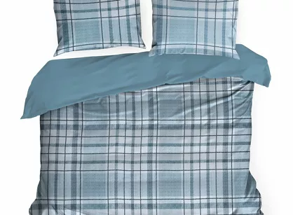 Pościel satynowa 220x200 SPRING 95 niebieska z motywem kratki z kolekcji Classic