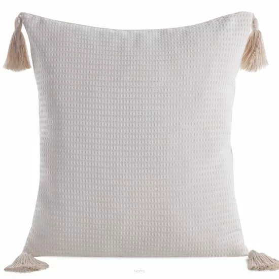 Poszewka płócienna 45x45 BOHO 3 kremowa z ozdobnymi chwostami