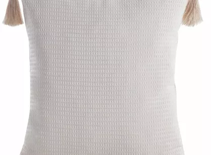Poszewka płócienna 45x45 BOHO 3 kremowa z ozdobnymi chwostami