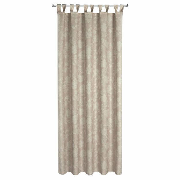 Zasłona na taras 155x240 GARDEN 15 pudrowa na szelkach zapinanymi na rzepy wodoodporna z motywem roślinnym