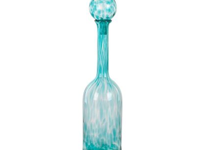 Karafka dekoracyjna szklana fi 14x60 ISLA 2 smukła z barwionego turkusowego szkła z marmurkowym wzorem