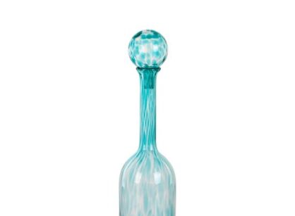 Karafka dekoracyjna szklana fi 14x60 ISLA 2 smukła z barwionego turkusowego szkła z marmurkowym wzorem