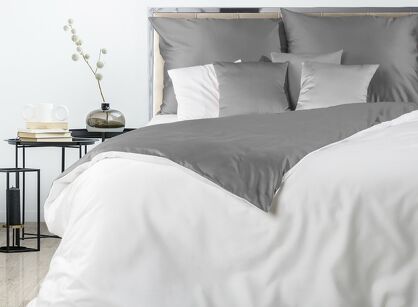 Pościel satynowa 180x200 NOVA 3 dwukolorowa gładka biała stalowa