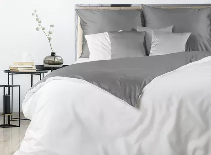 Pościel satynowa 180x200 NOVA 3 dwukolorowa gładka biała stalowa
