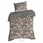 Pościel satynowa 220x200 SPRING 53 stalowa w różowy wzór kwiatów - 4