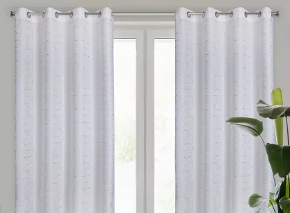 Zasłona na przelotkach 140x250 EVI biała z błyszczącym złotym nadrukiem geometrycznym