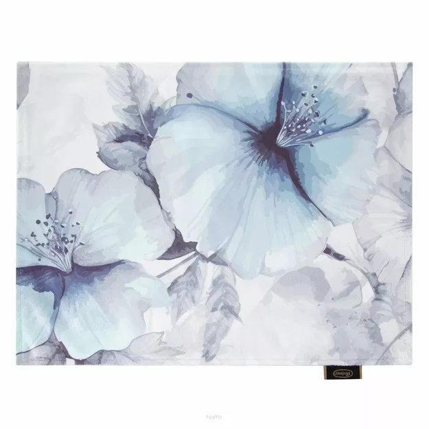 Serwetka welwetowa 30x40 VELVET 8 biała z designerskim niebieskim wzorem botanicznym 4 szt.