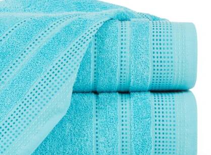 Ręcznik bawełniany 30x50 POLA niebieski z kolorową bordiurą zakończoną stebnowaniem
