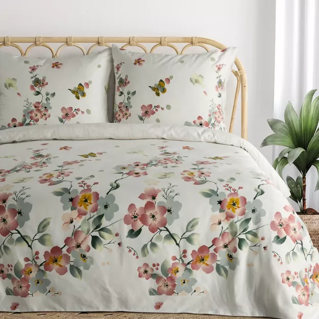 Pościel satynowa 220x200 ELLA 17 biała z różowym wzorem kwiatowym z kolekcji Ella Line