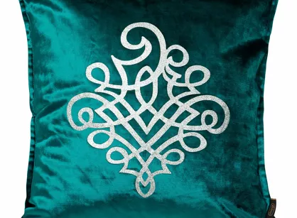 Poszewka welwetowa 45x45 ROYAL 3 ciemny turkus ze srebrnym ornamentem