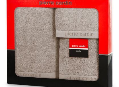 Komplet ręczników EVI Pierre Cardin ciemny beż zdobione bordiurą w kolorze ręcznika z logo marki z kolekcji Premium