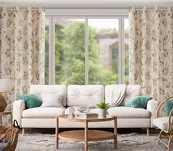 Zasłona na przelotkach 140x250 GLORIA 2 welwetowa beżowa z szampańskim nadrukiem liści - 8