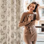 Zasłona na przelotkach 140x250 GLORIA 2 welwetowa beżowa z szampańskim nadrukiem liści - 10