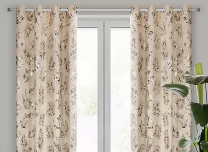 Zasłona na przelotkach 140x250 GLORIA 2 welwetowa beżowa z szampańskim nadrukiem liści