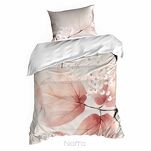 Pościel z makosatyny 220x200 FLORES biała pudrowy róż wzór roślinny z kolekcji Premium - 5