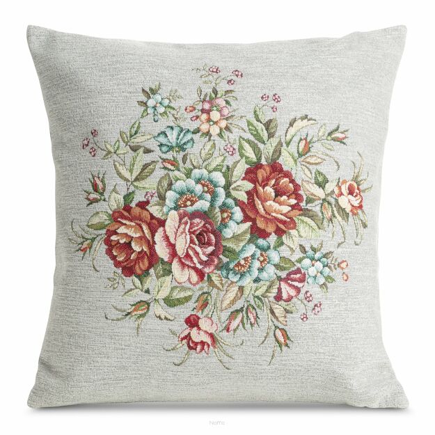 Poszewka gobelinowa 45x45 1233 popielata z wzorem kwiatowym