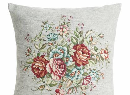 Poszewka gobelinowa 45x45 1233 popielata z wzorem kwiatowym