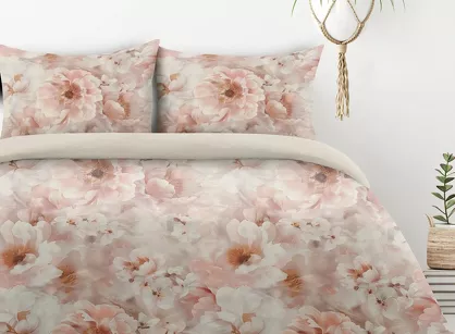 Pościel z mikrowłókna 160x200 FLORINA beżowa pudrowy róż nadruk kwiatowy Design 91