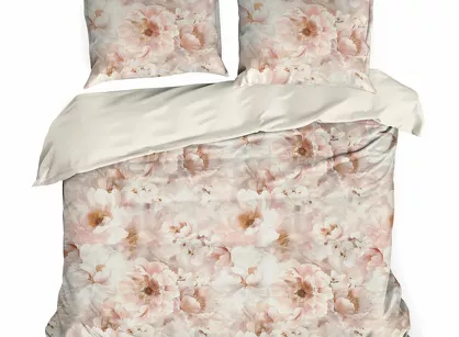 Pościel z mikrowłókna 160x200 FLORINA beżowa pudrowy róż nadruk kwiatowy Design 91