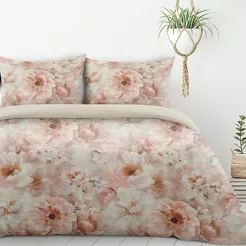 Pościel z mikrowłókna 160x200 FLORINA beżowa pudrowy róż nadruk kwiatowy Design 91
