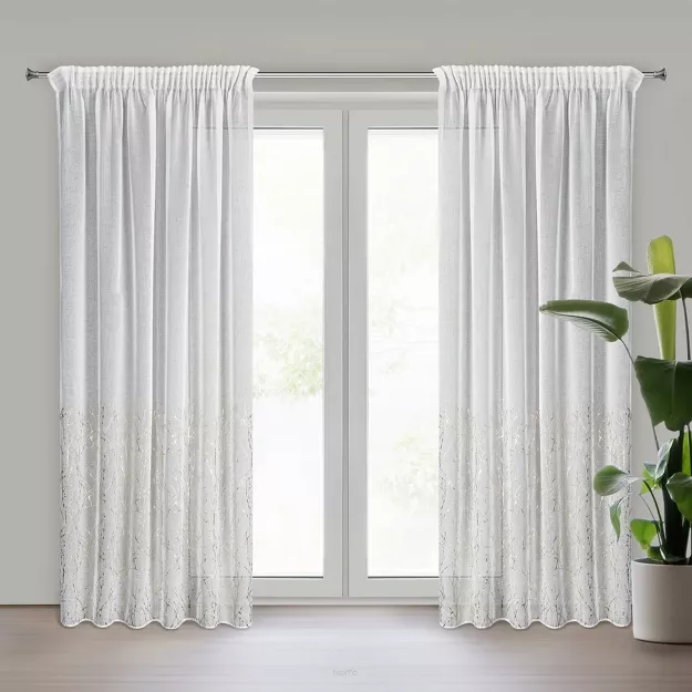 Firana na taśmie 140x270 MELIA biała z etaminy zdobiona gumowym złotym nadrukiem