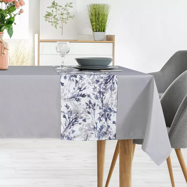 Obrus 140x300 z bieżnikiem 33x260 ANITA 3 jasny szary z kontrastowym wzorem botanicznym