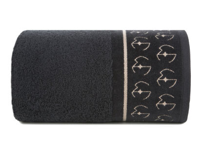 Ręcznik 50x90 SILK 8 Eva Minge czarny zdobiony beżową bordiurą z logo