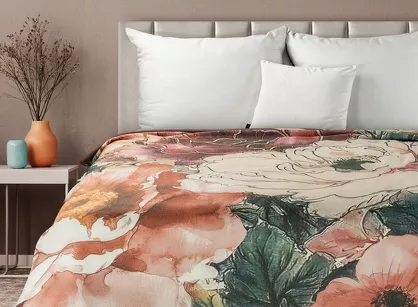 Koc 150x200 CHLOE pomarańczowy z wzorem wyrazistych kwiatów z kolekcji Premium