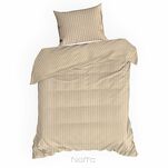 Pościel satynowa 140x200 VERA jednokolorowa gładka beżowa w prążki - 6