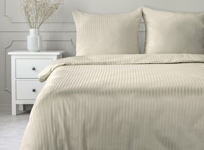 Pościel satynowa 140x200 VERA jednokolorowa gładka beżowa w prążki