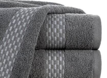 Ręcznik bawełniany 70x140 RIVA stalowy z przeplataną bordiurą efekt 3D