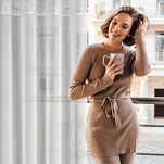 Firana na przelotkach 140x250 ILANA biała z etaminy ze srebrnym nadrukiem listków - 9